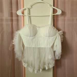 Golden Days Paris Ivory Tulle Cold-Shoulder Top